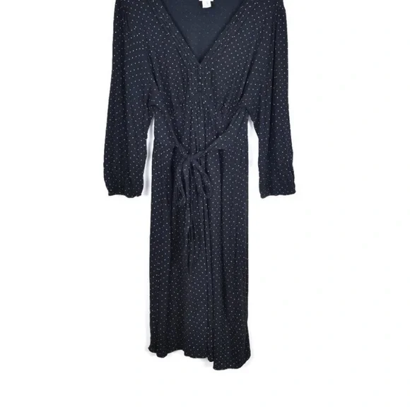 Motherhood Maternity Black Long Sleeve Polka Dot Tie Wrap Midi Dress Sz XL - Picture 3 of 3